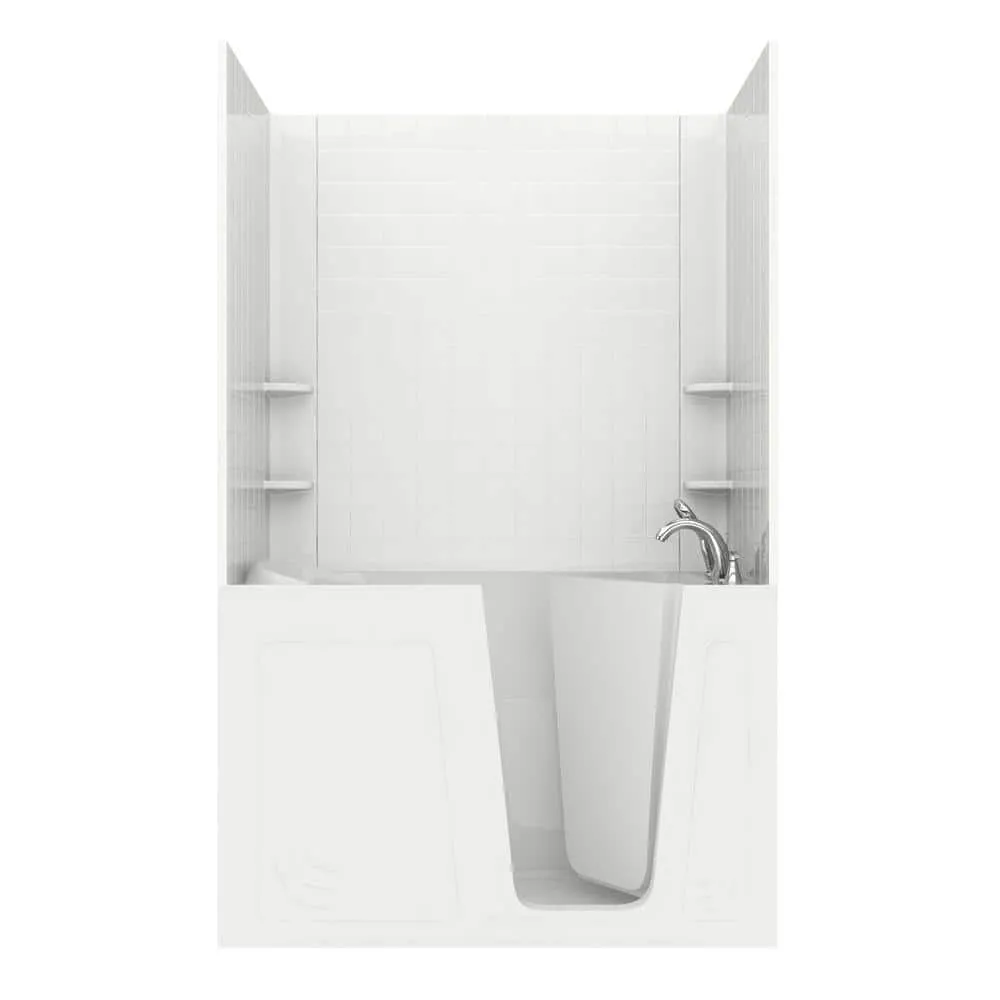 Universal Tubs Rampart 5 ft. Walk-in Whirlpool and Air Bathtub with 4 in. Tile Easy Up Adhesive Wall Surround in White, photo 13 of 20
