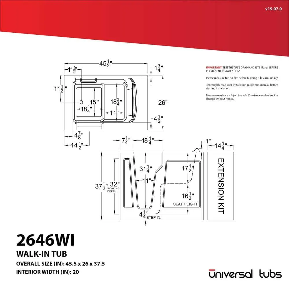 Universal Tubs HD Series 26 in. x 46 in. Right Drain Quick-Fill Walk-In Soaking Bathtub in White, photo 18 of 22