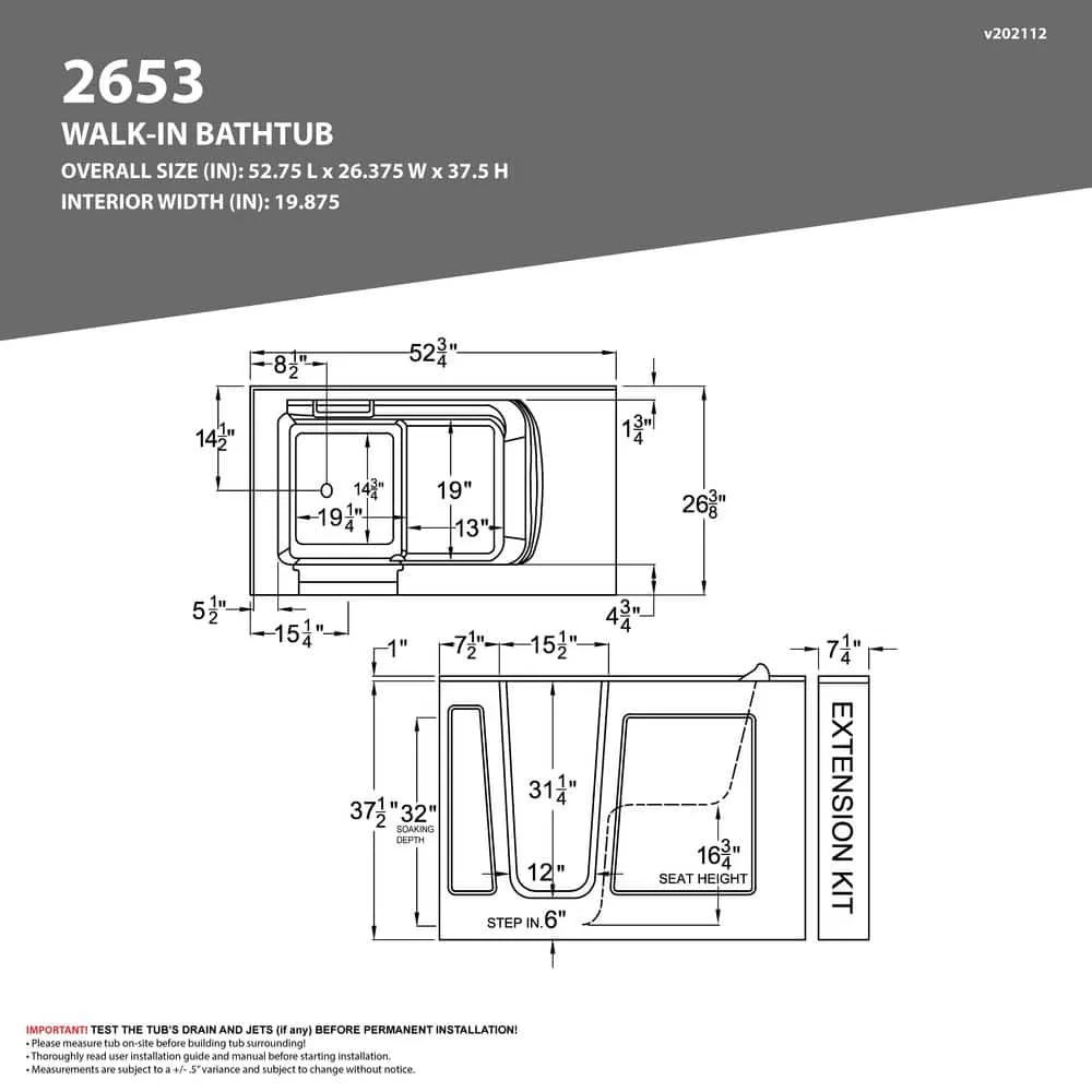 Universal Tubs HD Series 53 in. Right-Drain Quick Fill Walk-In Whirlpool Bathtub with Powered Fast Drain, White, photo 21 of 26