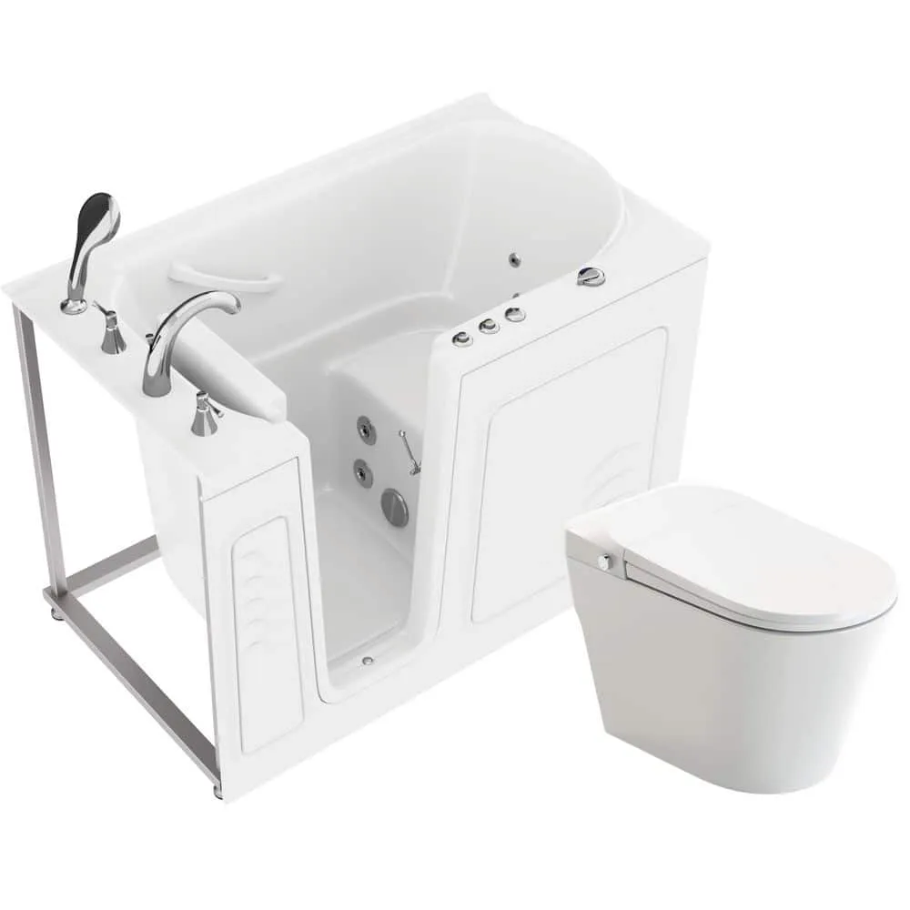 Universal Tubs 52.8 in. Walk-In Whirlpool Bathtub in White with 1.6 GPF Smart Toilet Combo, Left Drain, photo 16 of 23