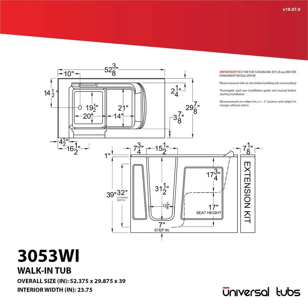 Universal Tubs HD Series 30 in. x 53 in. Left-Drain Quick-Fill Walk-In Soaking Bathtub in White, photo 17 of 21