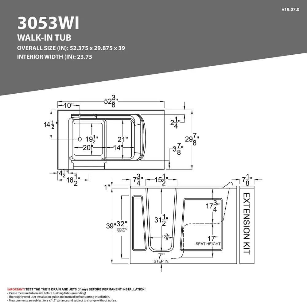 Universal Tubs Safe Premier 52.3 in. x 60 in. x 30 in. Right Drain Walk-in Air and Whirlpool Bathtub in White, photo 12 of 16