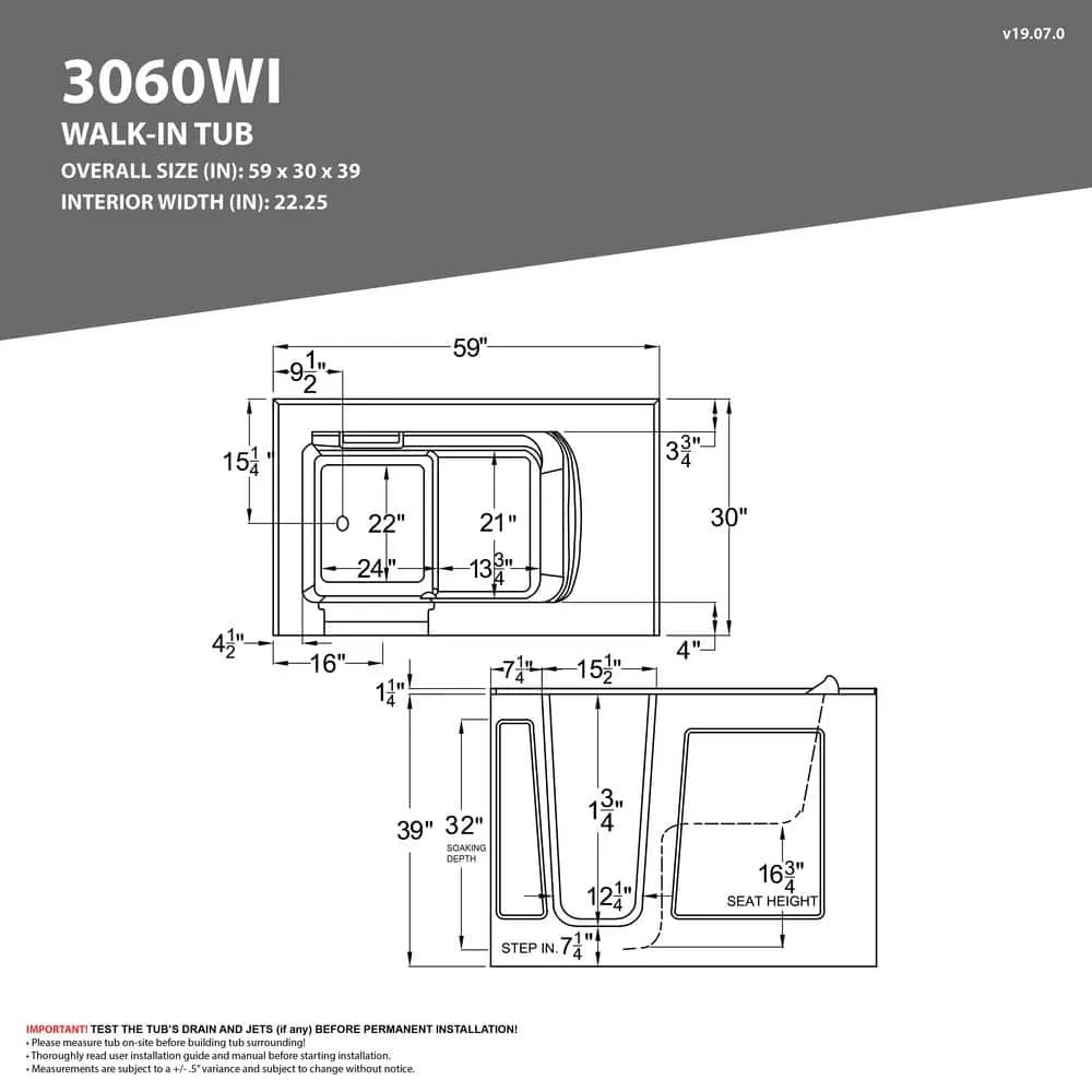 Universal Tubs Safe Premier 52.75 in. x 60 in. x 26 in. Left-Drain Walk-In Air and Whirlpool Bathtub in White, photo 13 of 17