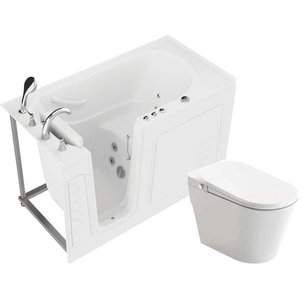 Universal Tubs HD Series 60 in. Left-Drain Walk-In Whirlpool Bathtub in White with 1.28 GPF Smart Toilet Combo, photo 9 of 16