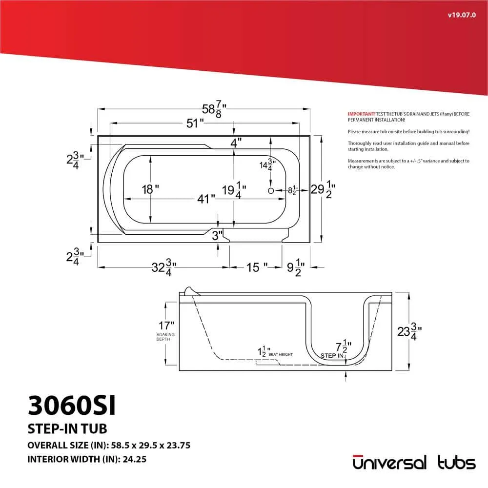 Universal Tubs HD Series 60 in. Left-Drain Step-In Walk-In Soaking Bathtub in White, photo 11 of 16