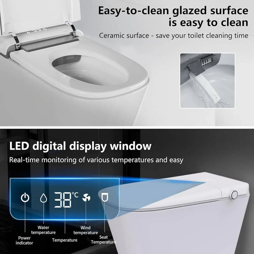 UPIKER 12" 1-piece Smart Elongated Toilet with Heated Seat and Auto Flush, photo 8 of 10