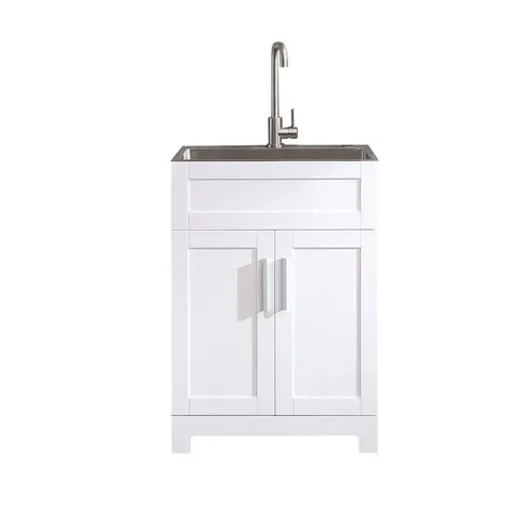 White Bath Vanity with Stainless Steel Top