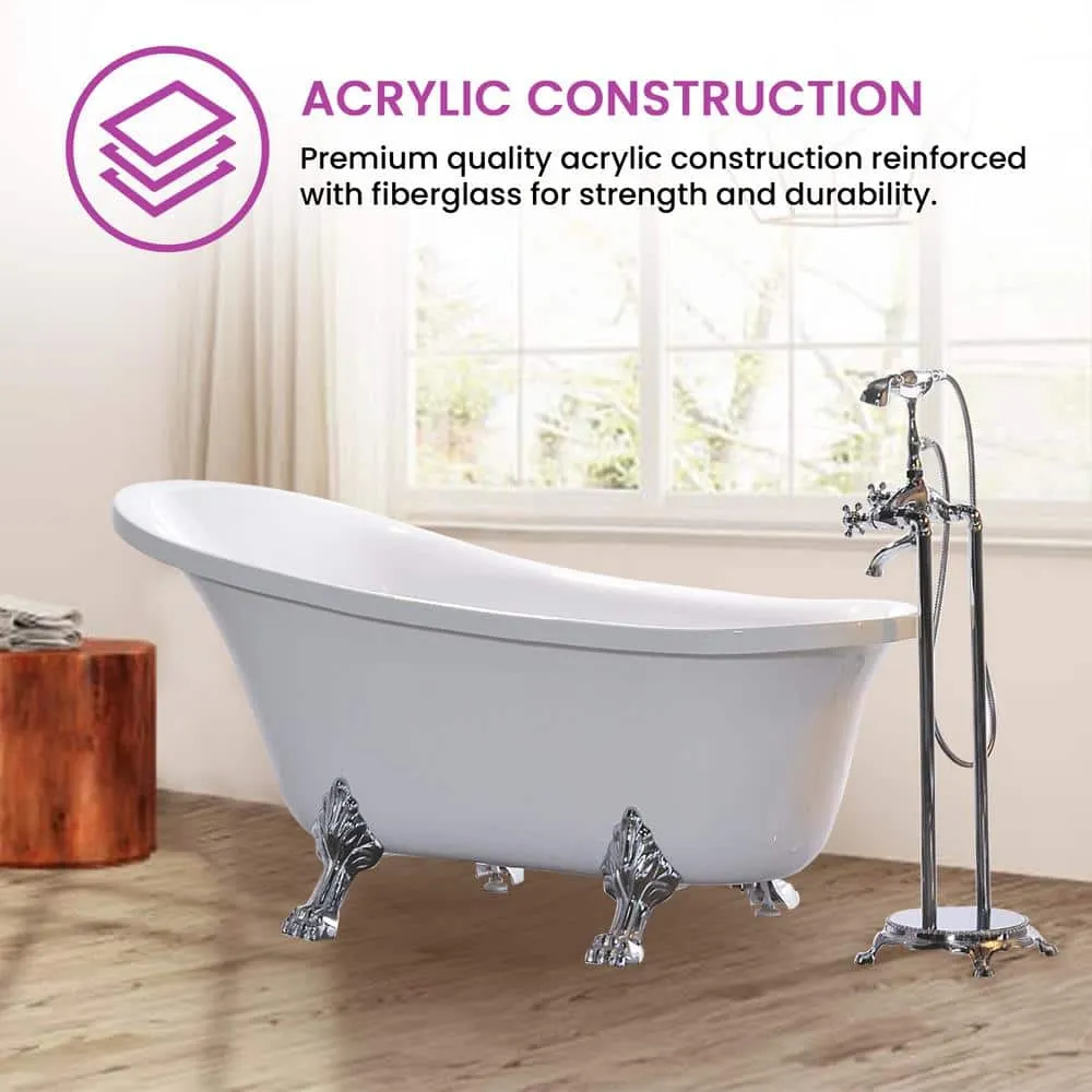 Vanity Art Pantin 69 in. Acrylic Clawfoot Freestanding Bathtub in White, photo 4 of 6