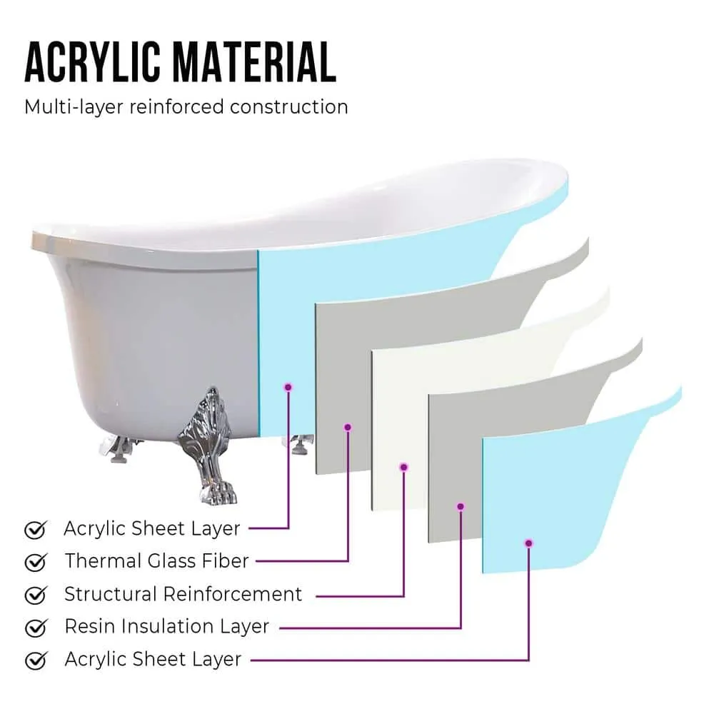 Vanity Art Pantin 69 in. Acrylic Clawfoot Freestanding Bathtub in White, photo 5 of 6