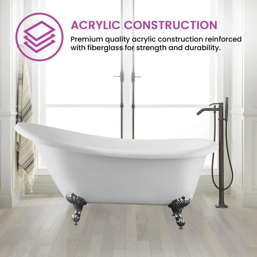 Vanity Art Toulouse 67 in. Acrylic Clawfoot Freestanding Bathtub in White, photo 4 of 5