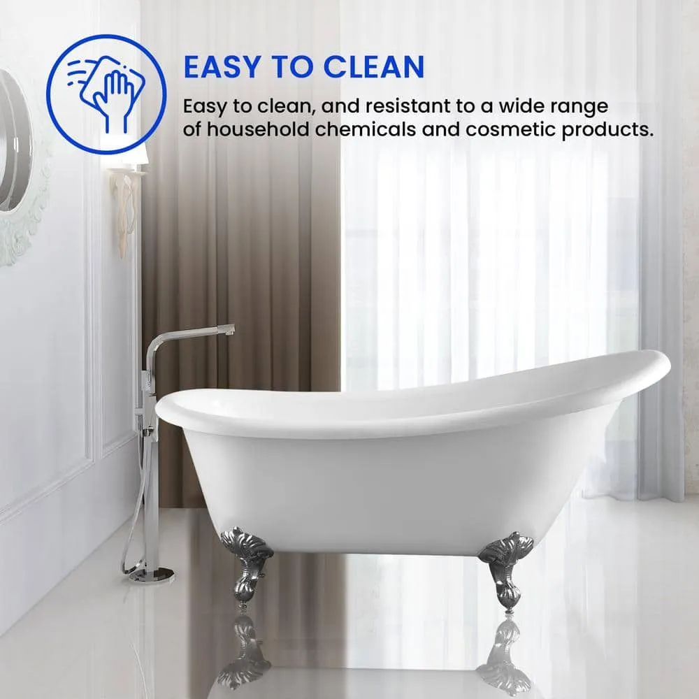 Vanity Art Toulouse 67 in. Acrylic Clawfoot Freestanding Bathtub in White, photo 5 of 5