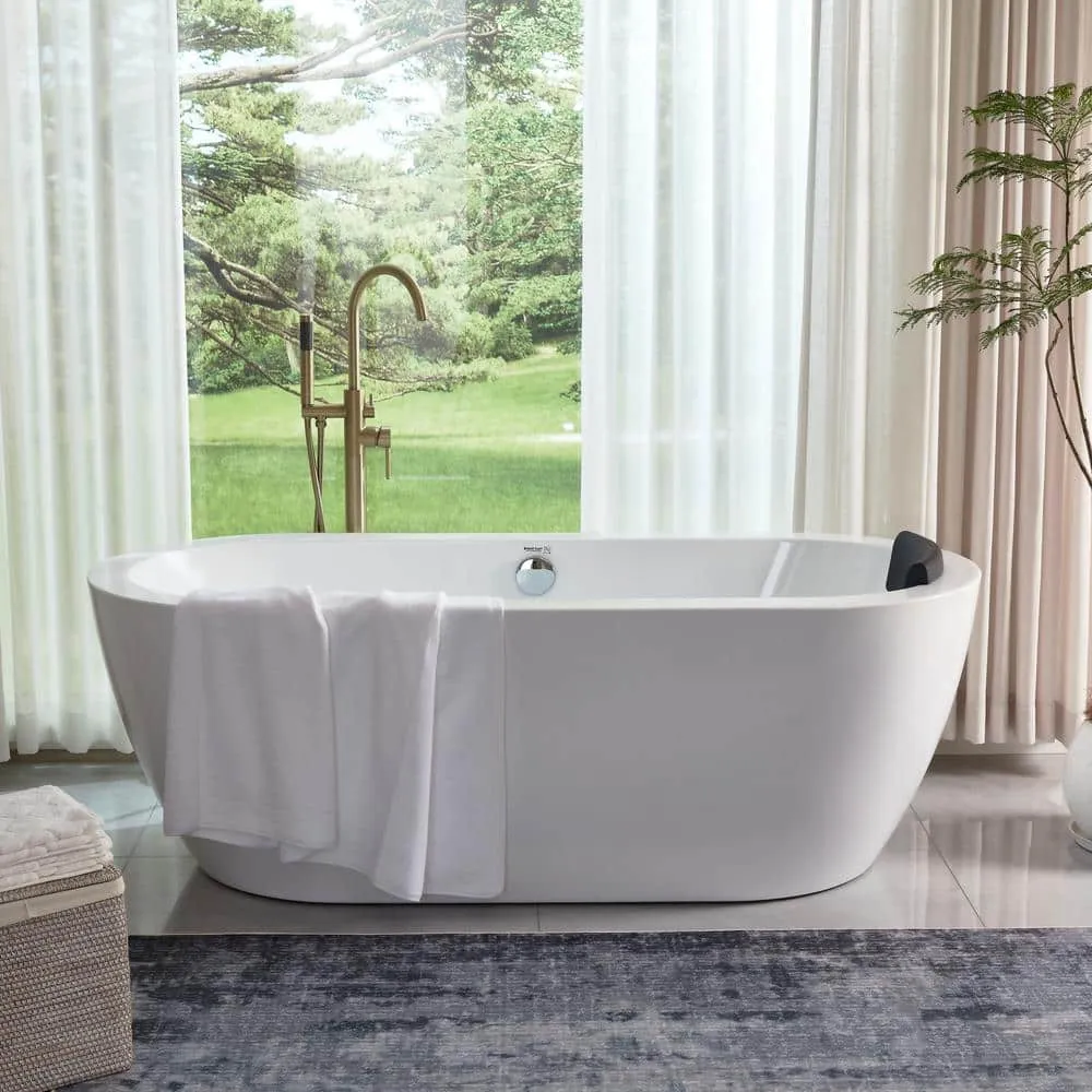 Vanity Art Cergy 67.7 in. Acrylic Flatbottom Freestanding Bathtub in White, photo 3 of 11