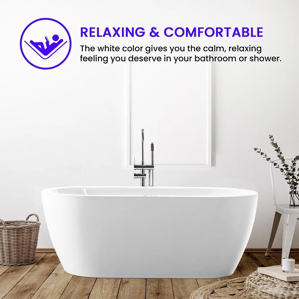 Vanity Art Cergy 67.7 in. Acrylic Flatbottom Freestanding Bathtub in White, photo 7 of 11