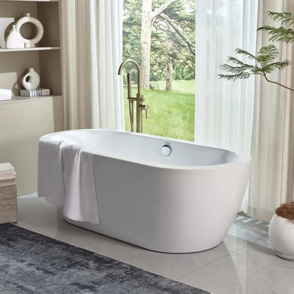 Vanity Art Cergy 67.7 in. Acrylic Flatbottom Freestanding Bathtub in White, photo 5 of 11