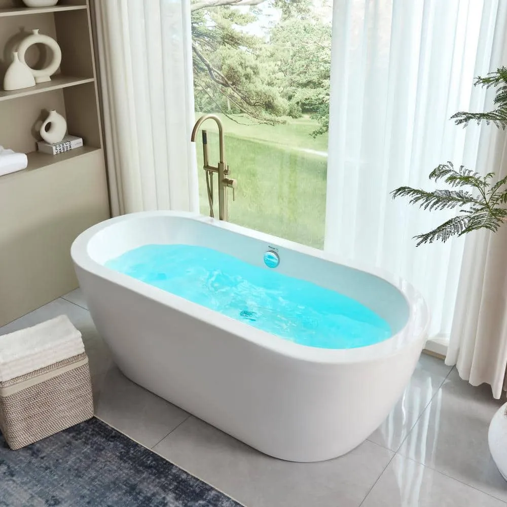 Vanity Art Cergy 67.7 in. Acrylic Flatbottom Freestanding Bathtub in White, photo 4 of 11