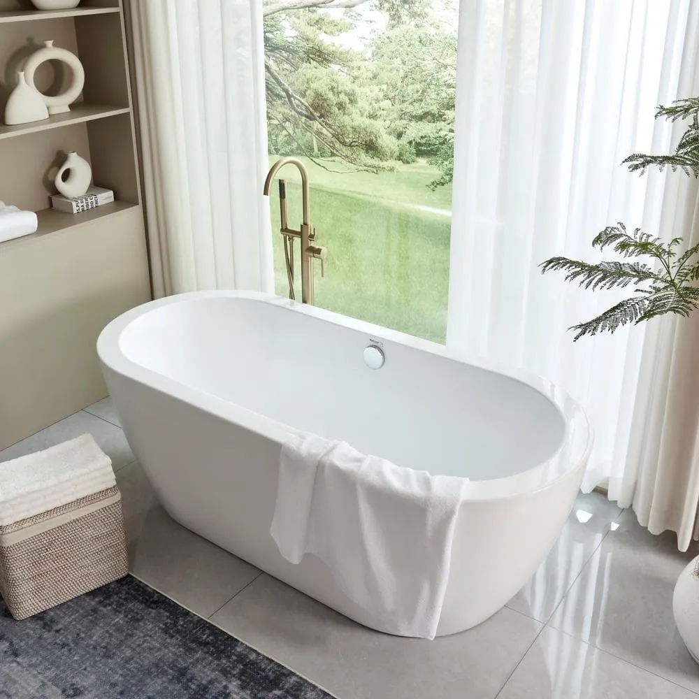 Vanity Art Cergy 67.7 in. Acrylic Flatbottom Freestanding Bathtub in White, photo 6 of 11