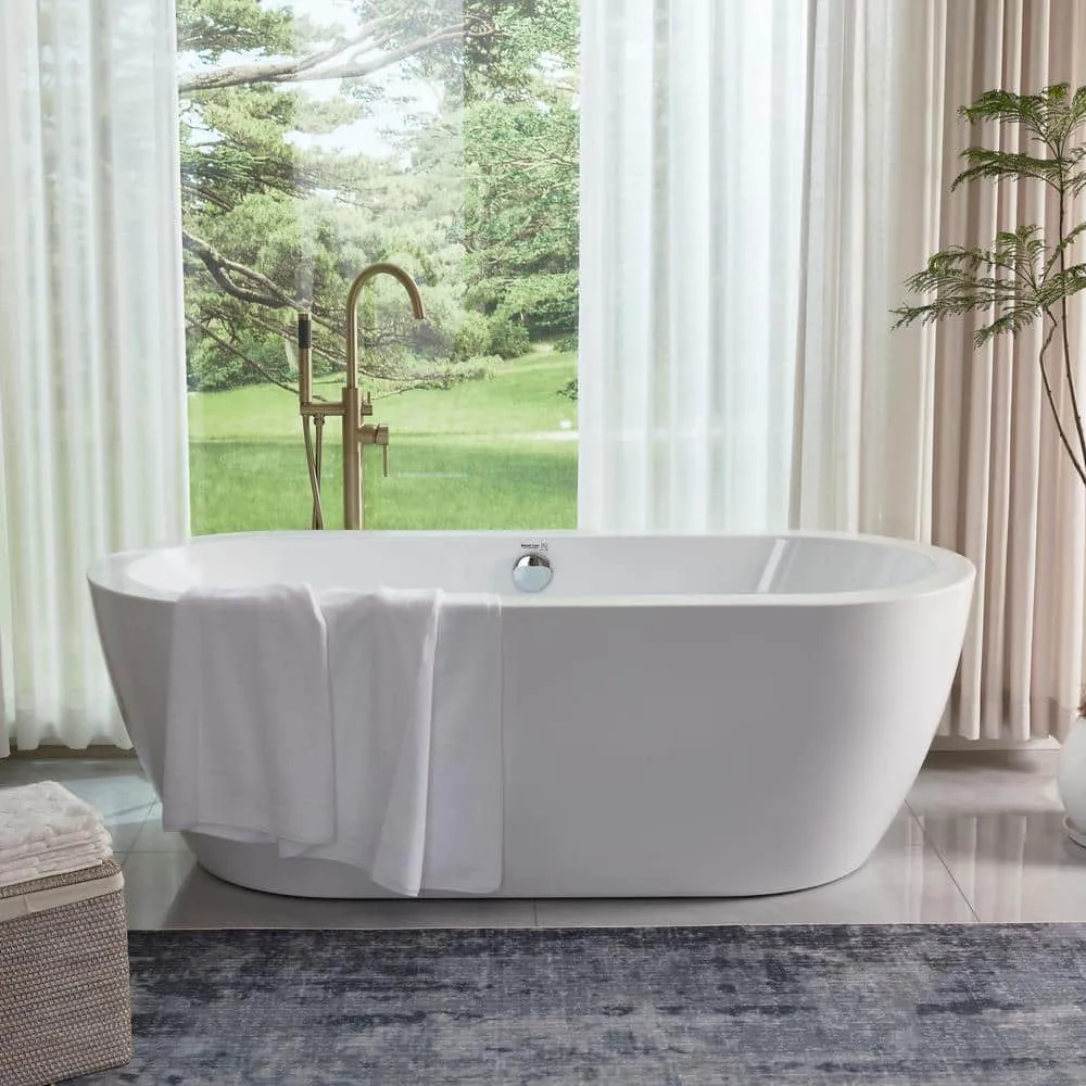 Vanity Art Cergy 67.7 in. Acrylic Flatbottom Freestanding Bathtub in White, photo 2 of 11