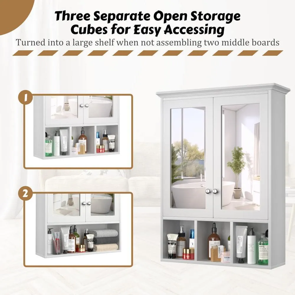 VEIKOUS 23.6 in. W x 30.4 in. H Rectangular Surface-Mount Bathroom Medicine Cabinet with Mirrors and Shelves in White, photo 7 of 11