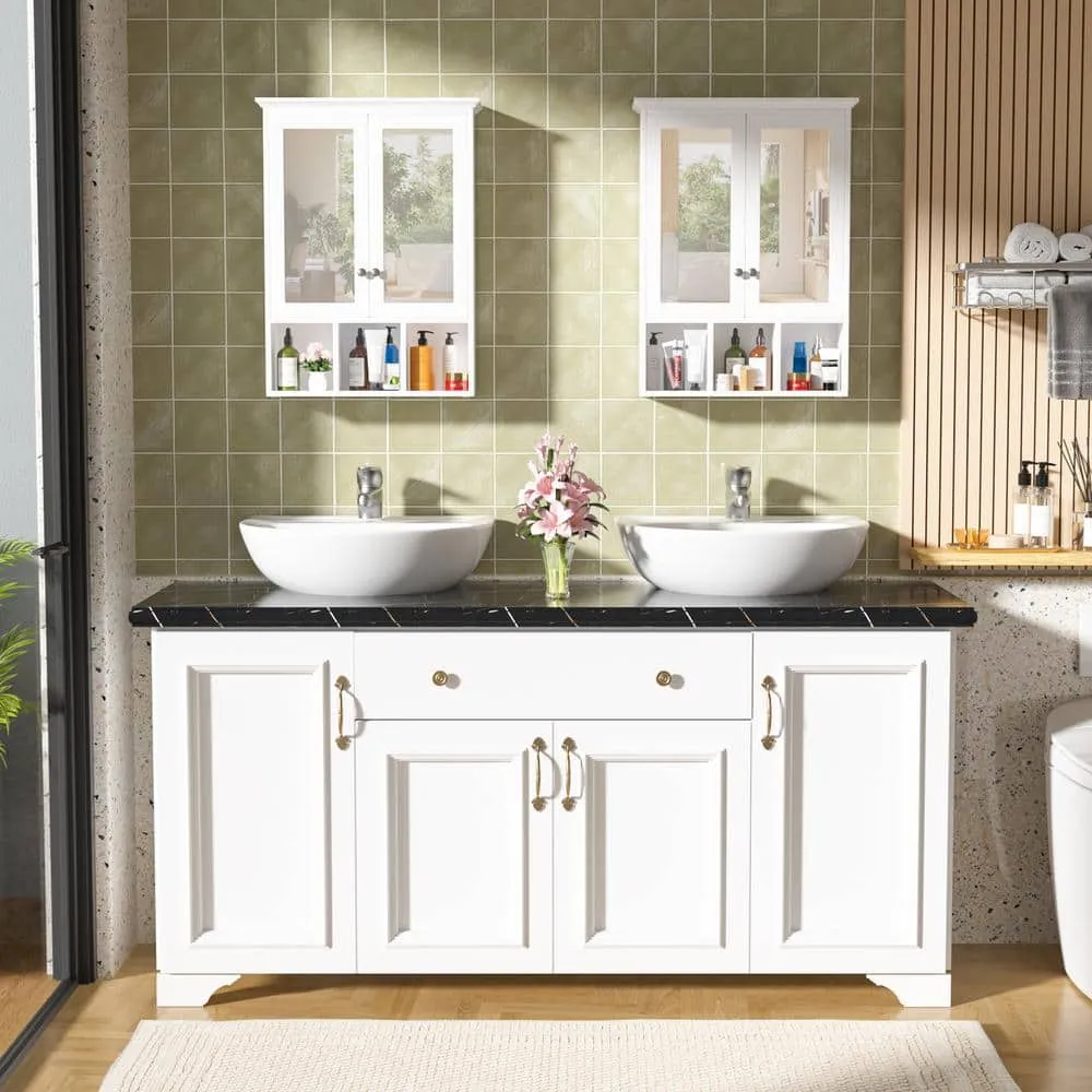 VEIKOUS 23.6 in. W x 30.4 in. H Rectangular Surface-Mount Bathroom Medicine Cabinet with Mirrors and Shelves in White, photo 11 of 11