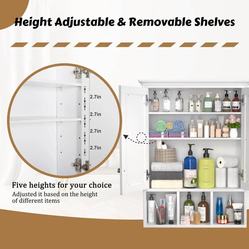 VEIKOUS 23.6 in. W x 30.4 in. H Rectangular Surface-Mount Bathroom Medicine Cabinet with Mirrors and Shelves in White, photo 6 of 11