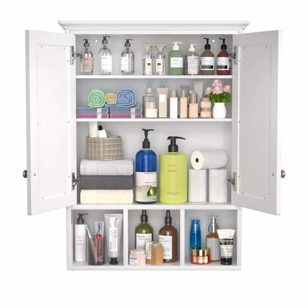 VEIKOUS 23.6 in. W x 30.4 in. H Rectangular Surface-Mount Bathroom Medicine Cabinet with Mirrors and Shelves in White, photo 10 of 11
