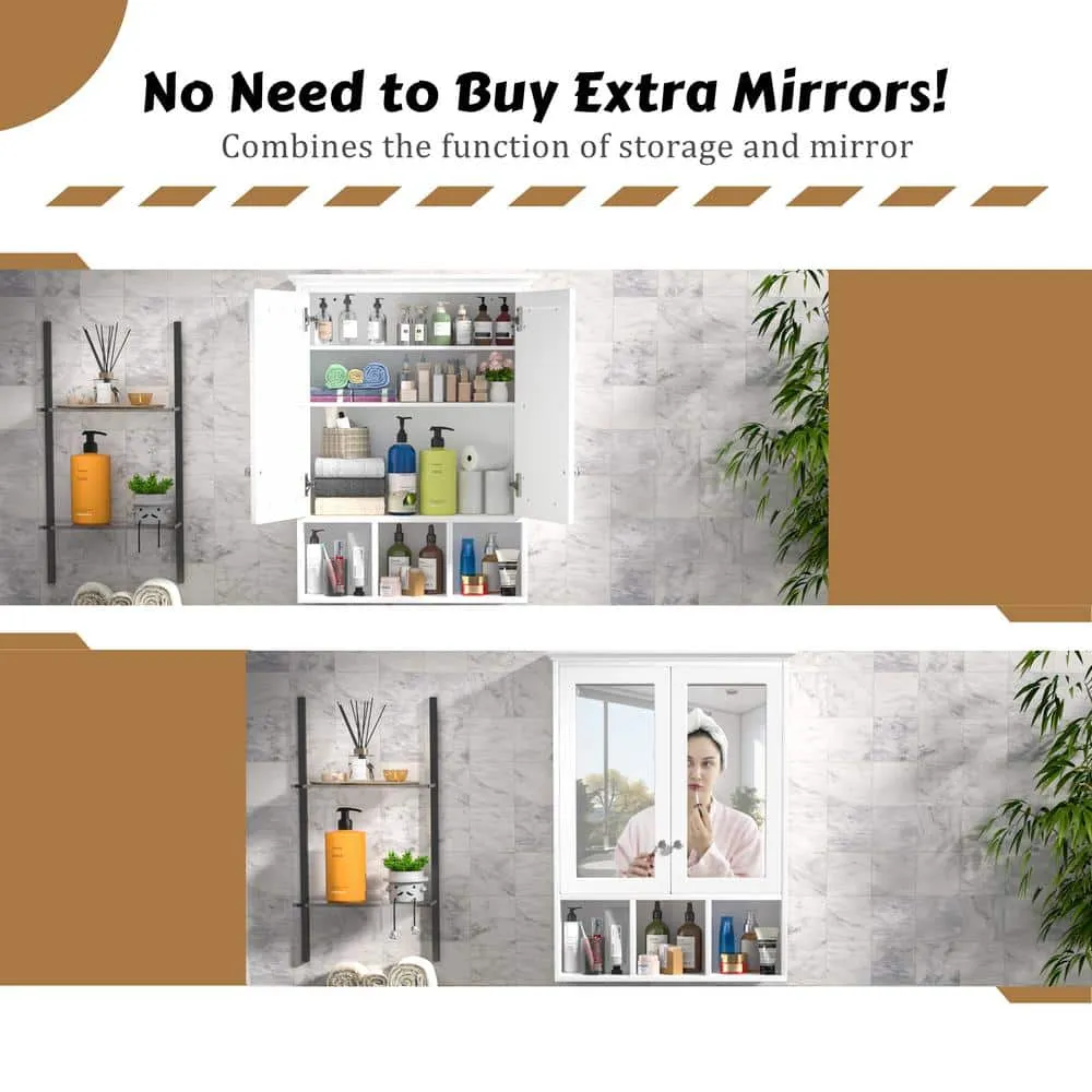 VEIKOUS 23.6 in. W x 30.4 in. H Rectangular Surface-Mount Bathroom Medicine Cabinet with Mirrors and Shelves in White, photo 4 of 11