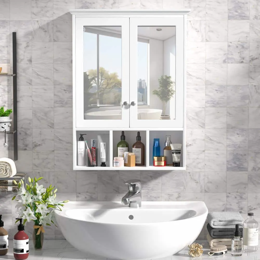 VEIKOUS 23.6 in. W x 30.4 in. H Rectangular Surface-Mount Bathroom Medicine Cabinet with Mirrors and Shelves in White, photo 2 of 11