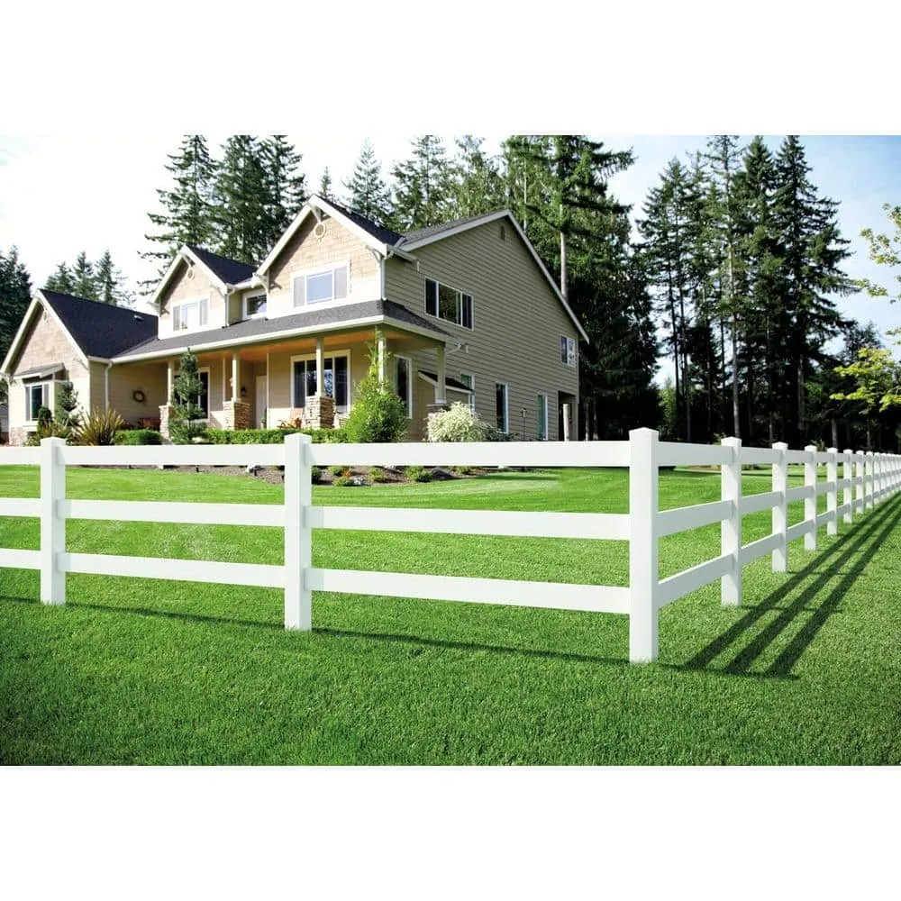 Veranda 5 in. x 5 in. x 7 ft. Tan Vinyl Ranch 3-Rail Fence Line Post, photo 5 of 8