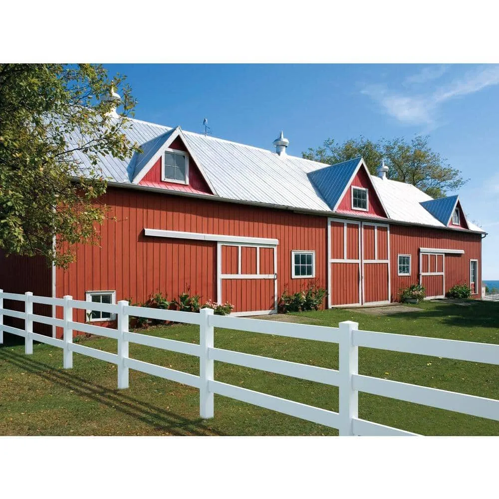 Veranda 5 in. x 5 in. x 7 ft. Tan Vinyl Ranch 3-Rail Fence Line Post, photo 4 of 8
