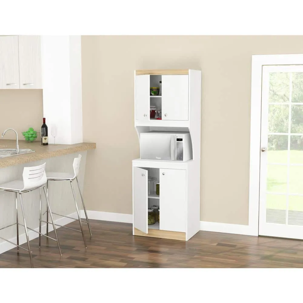 inval america LLC Galley Ready to Assemble 23.6 in. W x 16.9 in. D x 67 in. H Microwave Storage Utility Cabinet in White and Vienes Oak, photo 7 of 7