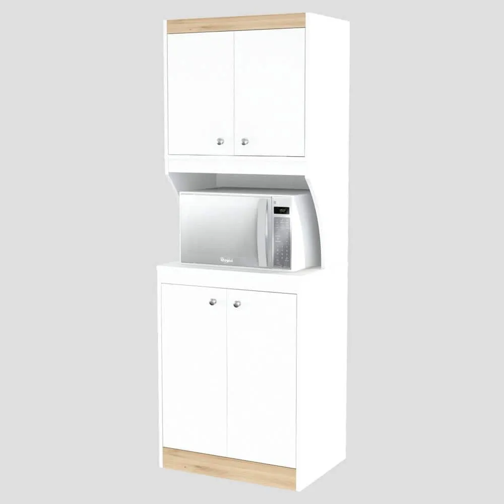 inval america LLC Galley Ready to Assemble 23.6 in. W x 16.9 in. D x 67 in. H Microwave Storage Utility Cabinet in White and Vienes Oak, photo 3 of 7