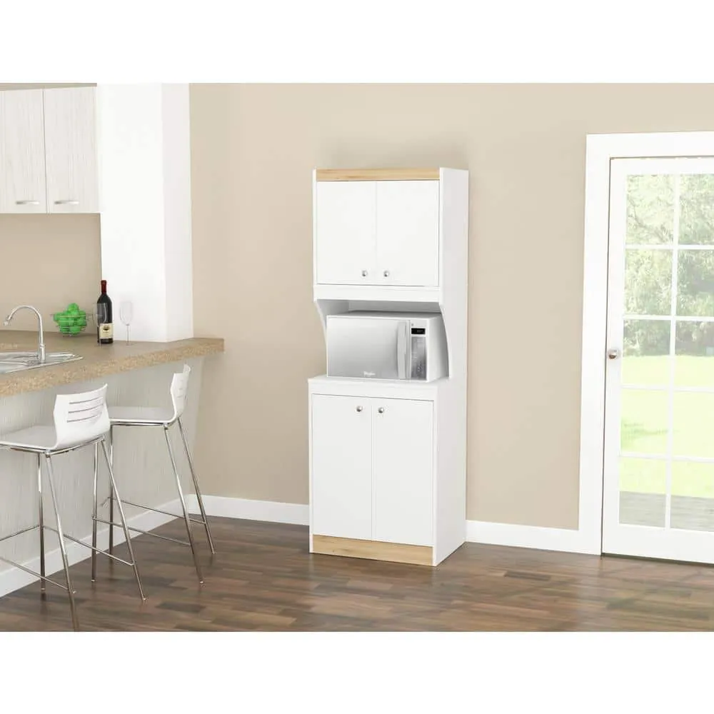inval america LLC Galley Ready to Assemble 23.6 in. W x 16.9 in. D x 67 in. H Microwave Storage Utility Cabinet in White and Vienes Oak, photo 5 of 7