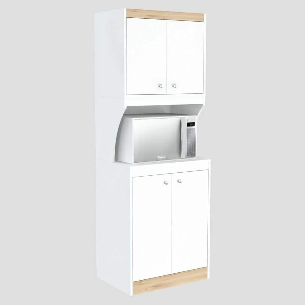 inval america LLC Galley Ready to Assemble 23.6 in. W x 16.9 in. D x 67 in. H Microwave Storage Utility Cabinet in White and Vienes Oak, photo 2 of 7