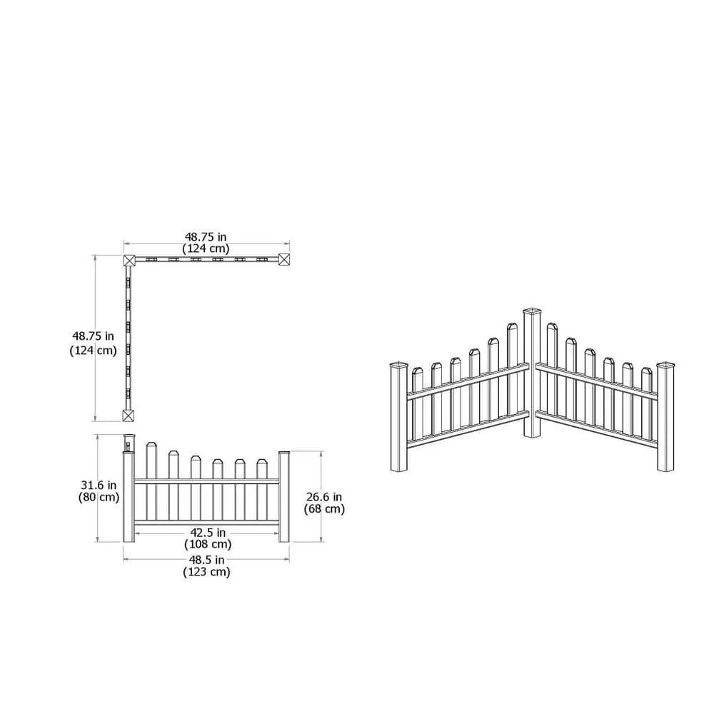 VITA Country Corner 49"L x 49"W x 44"H Vinyl Picket Fence, White, photo 4 of 4