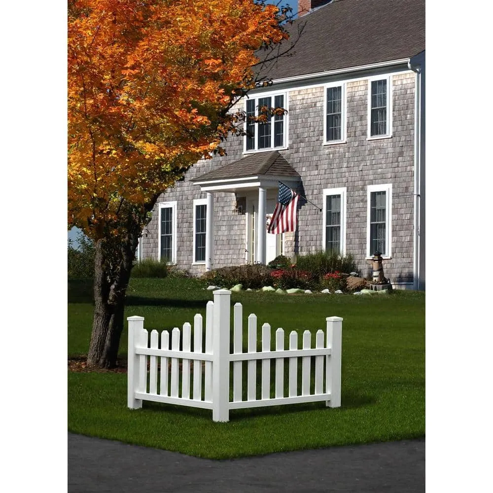 VITA Country Corner 49"L x 49"W x 44"H Vinyl Picket Fence, White, photo 2 of 4