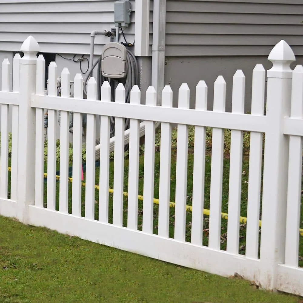 Weatherables 4 ft. H x 124 ft. L Picket Dog Ear Scalloped Hampshire White Vinyl Complete Top Fence Project Pack, photo 5 of 6