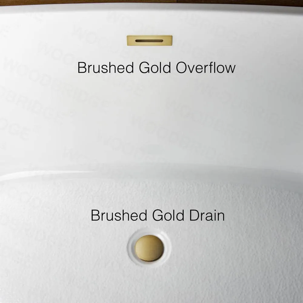 WOODBRIDGE ROYAN 67 in. Acrylic Freestanding Double Slipper Soaking Bathtub, White with Brushed Gold Drain, photo 8 of 8