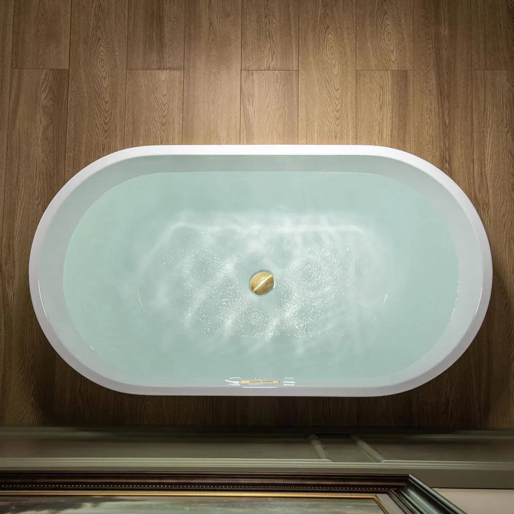 WOODBRIDGE 48 in. Acrylic Flatbottom Freestanding Bathtub in White with Brushed Gold Drain and Overflow, photo 4 of 8