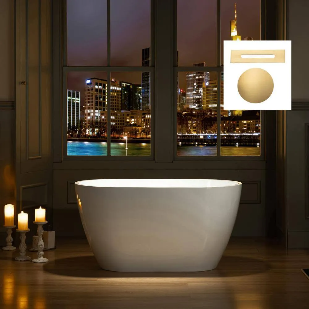 WOODBRIDGE 48 in. Acrylic Flatbottom Freestanding Bathtub in White with Brushed Gold Drain and Overflow, photo 2 of 8