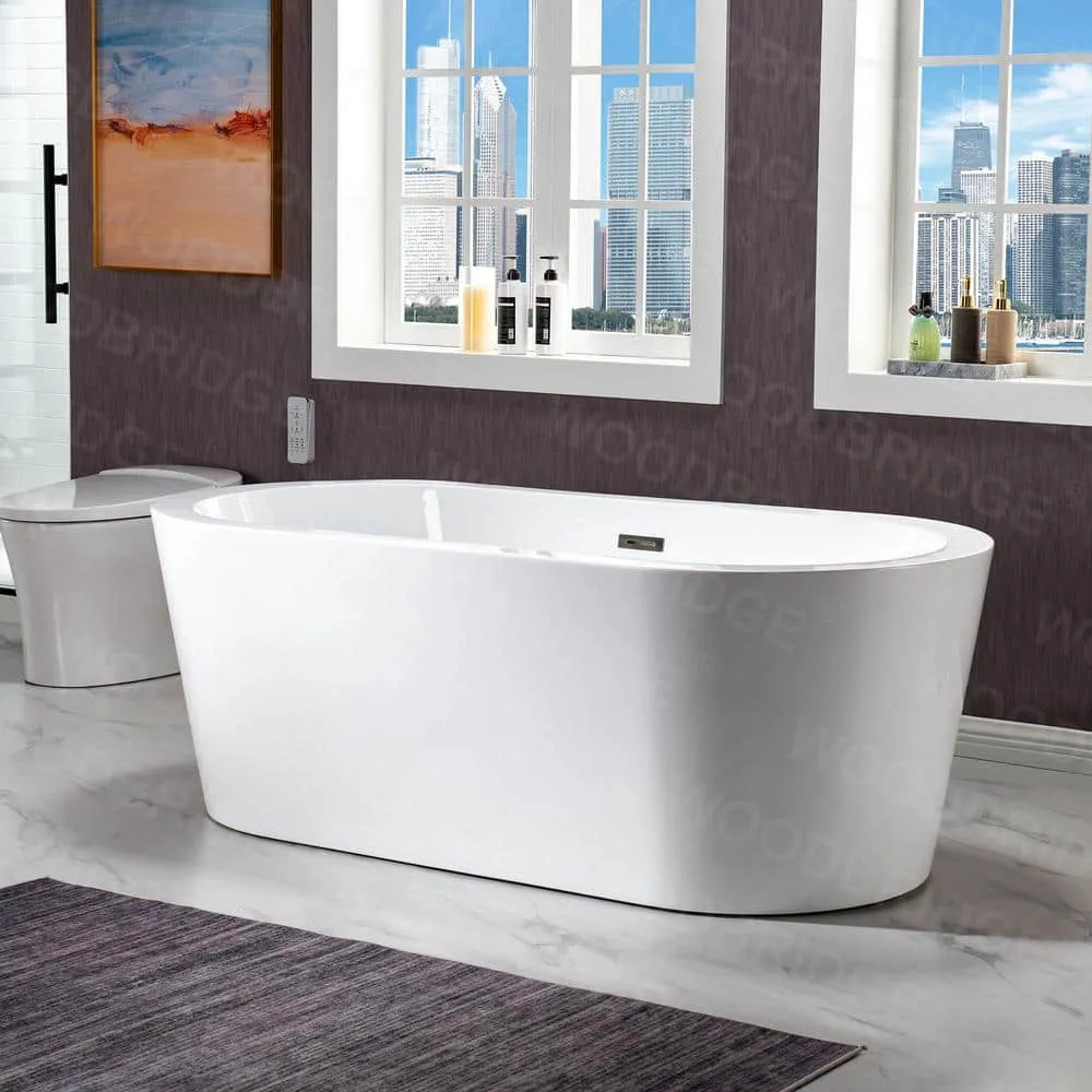 WOODBRIDGE Vienna 66 in. Acrylic Freestanding Double-Ended Soaking Bathtub with Drain and Overflow Included in White, photo 19 of 22