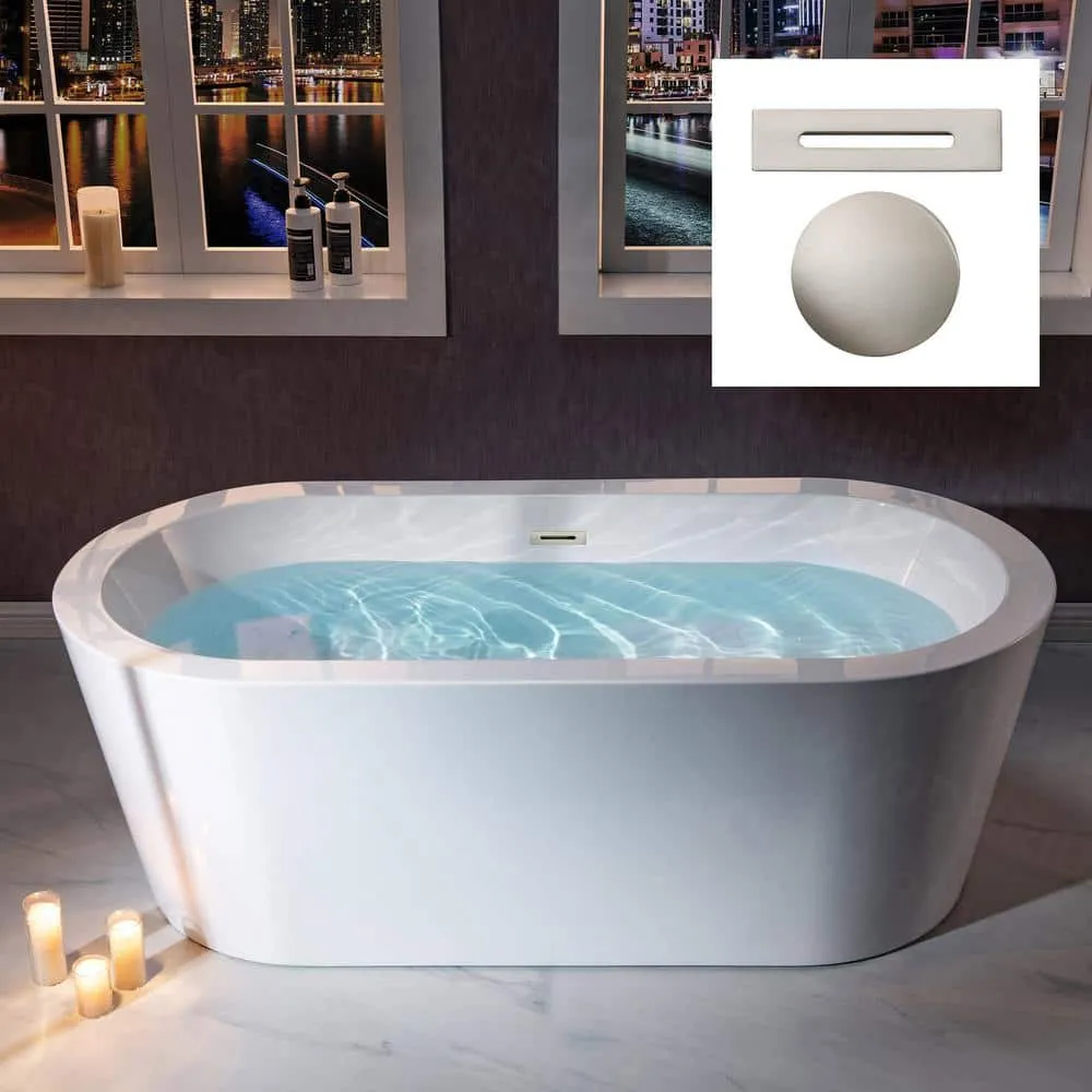 WOODBRIDGE Vienna 66 in. Acrylic Freestanding Double-Ended Soaking Bathtub with Drain and Overflow Included in White, photo 15 of 22
