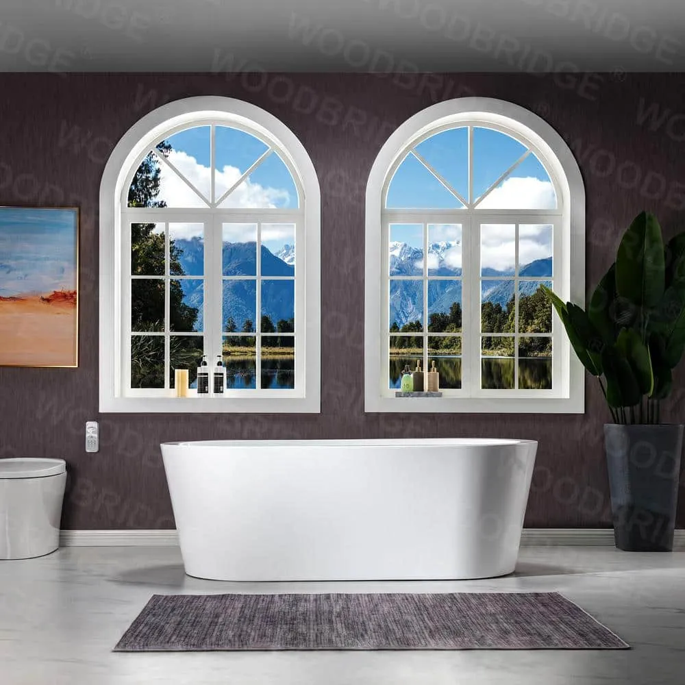 WOODBRIDGE Vienna 66 in. Acrylic Freestanding Double-Ended Soaking Bathtub with Drain and Overflow Included in White, photo 18 of 22