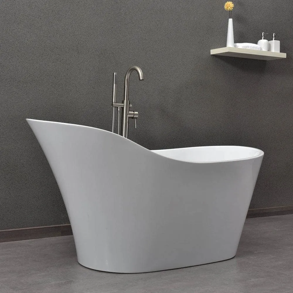 WOODBRIDGE Bradbury 59 in. Acrylic Freestanding Single Slipper Soaking Bathtub with Drain & Overflow Included, White, photo 13 of 16
