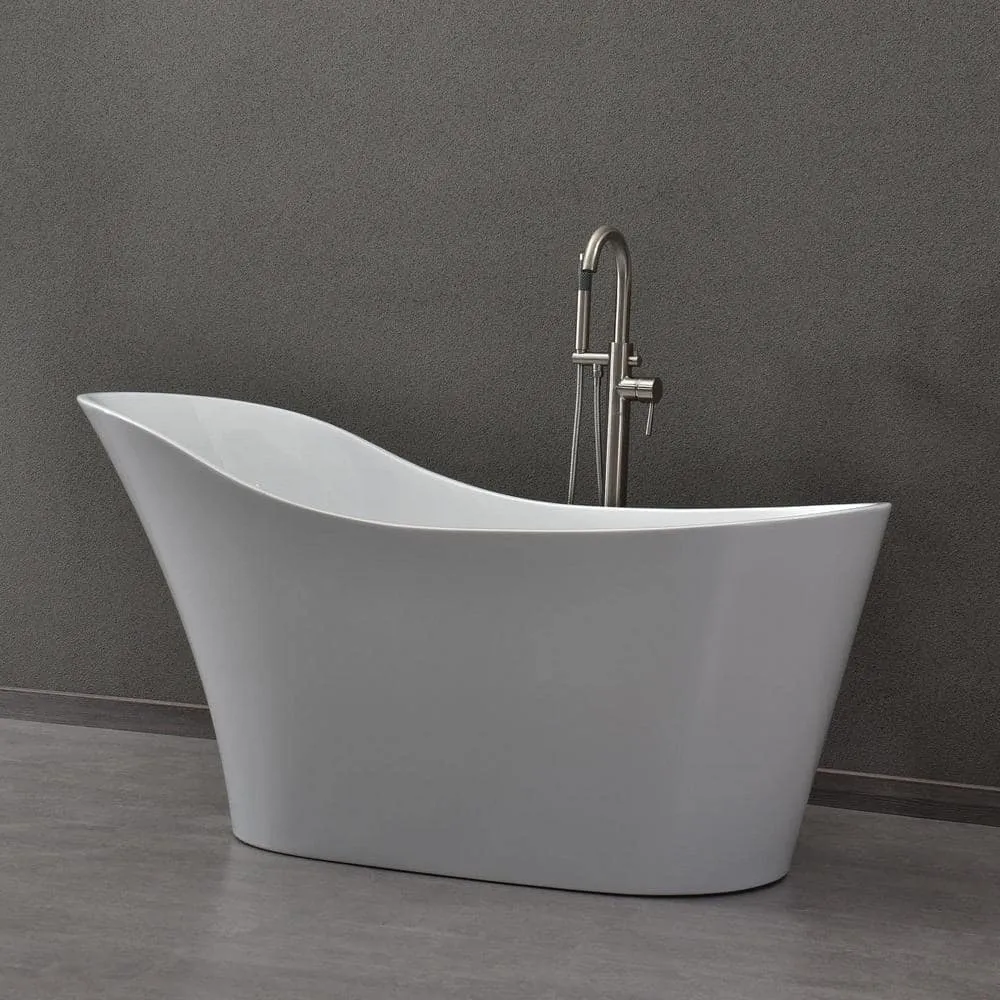 WOODBRIDGE Bradbury 59 in. Acrylic Freestanding Single Slipper Soaking Bathtub with Drain & Overflow Included, White, photo 11 of 16