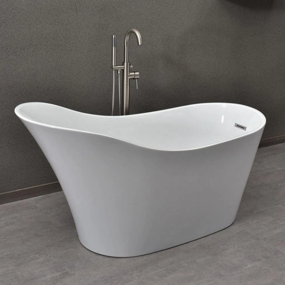 WOODBRIDGE Bradbury 59 in. Acrylic Freestanding Single Slipper Soaking Bathtub with Drain & Overflow Included, White, photo 12 of 16
