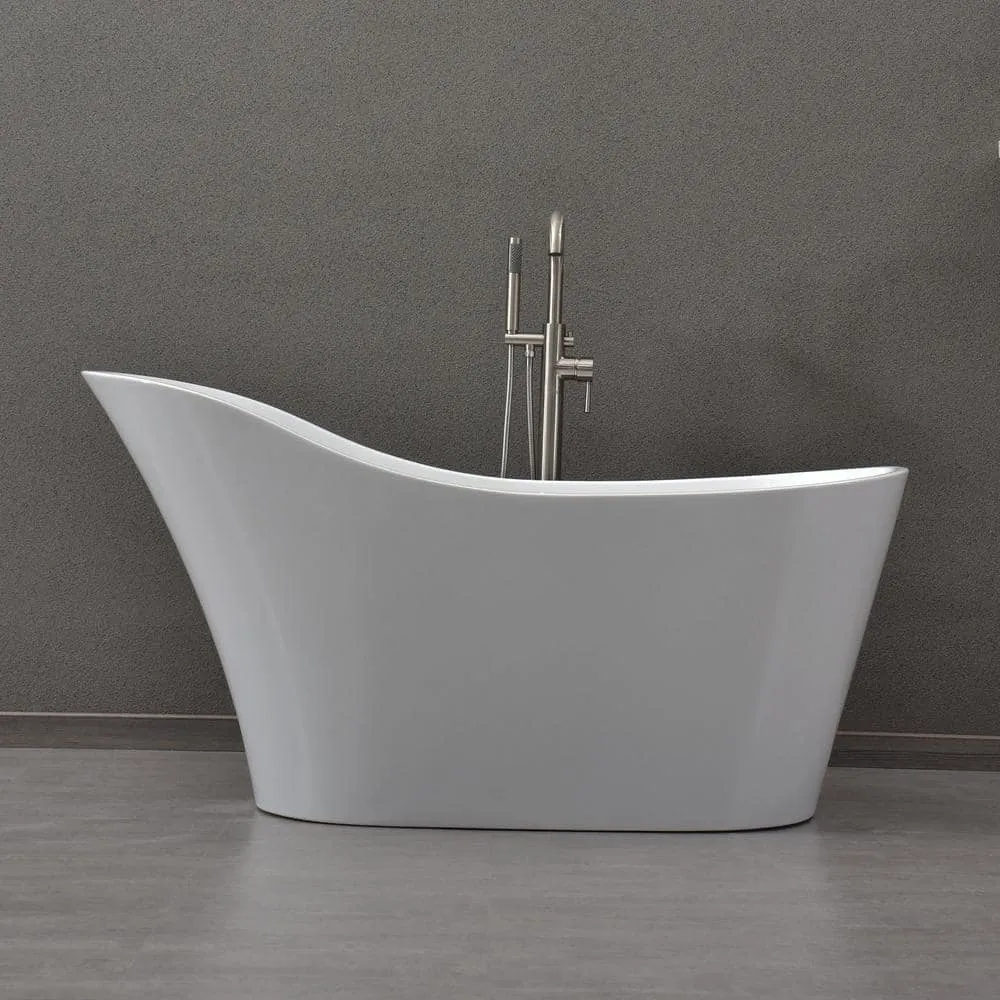 WOODBRIDGE Bradbury 59 in. Acrylic Freestanding Single Slipper Soaking Bathtub with Drain & Overflow Included, White, photo 10 of 16