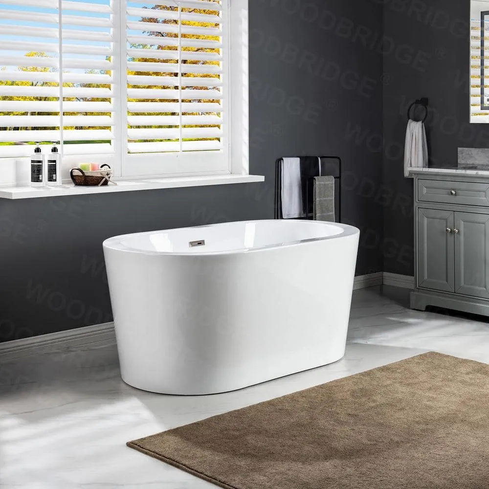 WOODBRIDGE Bloomfield 56 in. Acrylic Freestanding Double-Ended Soaking Bathtub with Drain and Overflow Included, White, photo 6 of 11