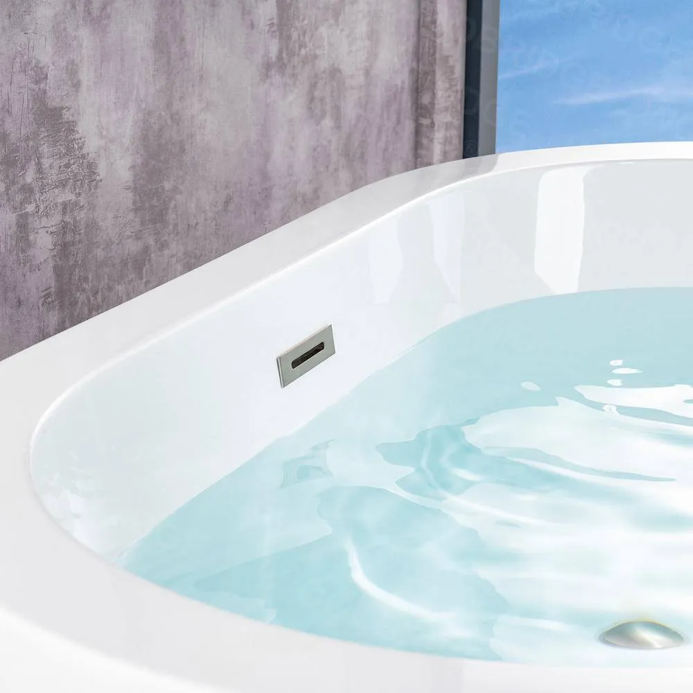 WOODBRIDGE Bloomfield 56 in. Acrylic Freestanding Double-Ended Soaking Bathtub with Drain and Overflow Included, White, photo 11 of 11