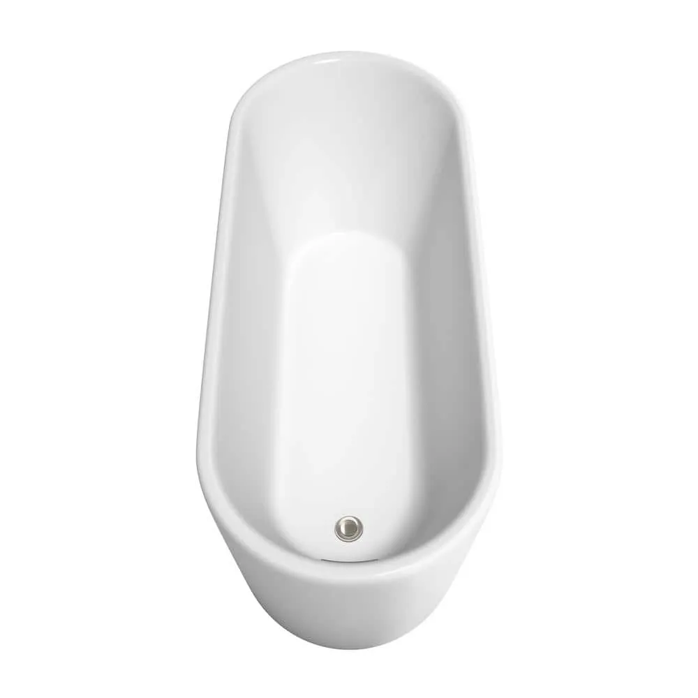 Wyndham Collection Ursula 5.6 ft Acrylic Freestanding Bathtub in White with Brushed Nickel Trim, photo 4 of 6