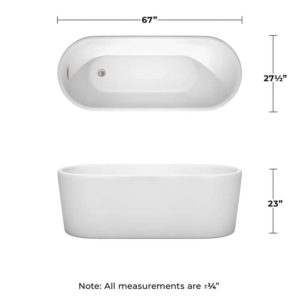 Wyndham Collection Ursula 5.6 ft Acrylic Freestanding Bathtub in White with Brushed Nickel Trim, photo 5 of 6